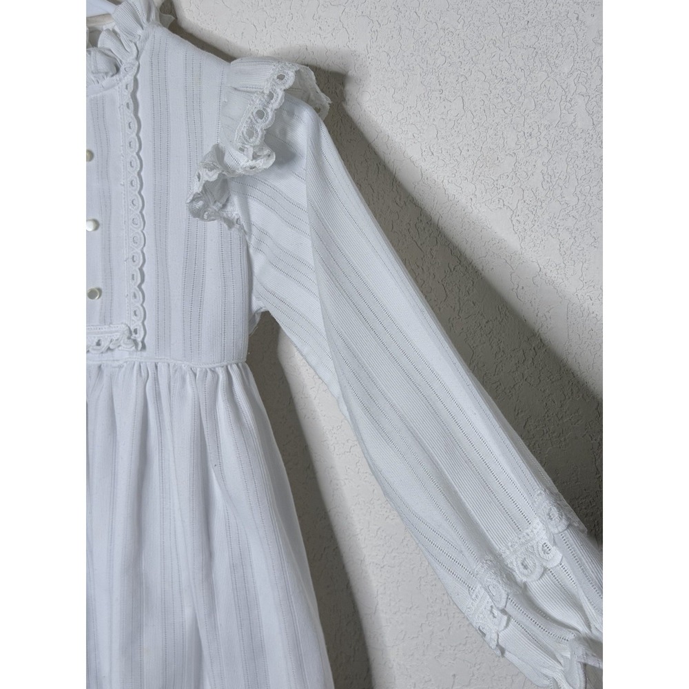 Vtg Montgomery Ward Dress Girls 6X White Striped‎ Ruffle Lace Cottagecore - Picture 4 of 12